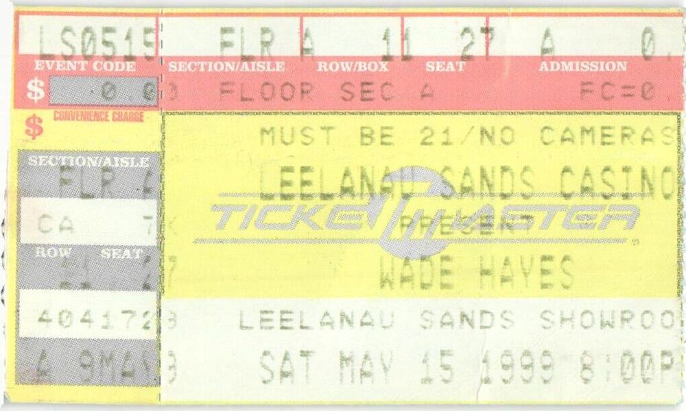 Vintage 1999 Wade Hayes Concert Ticket Stub Peshawbestown MI